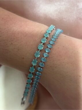 Blue-Green Gemstone Tennis Bracelet set silver tone- for Women